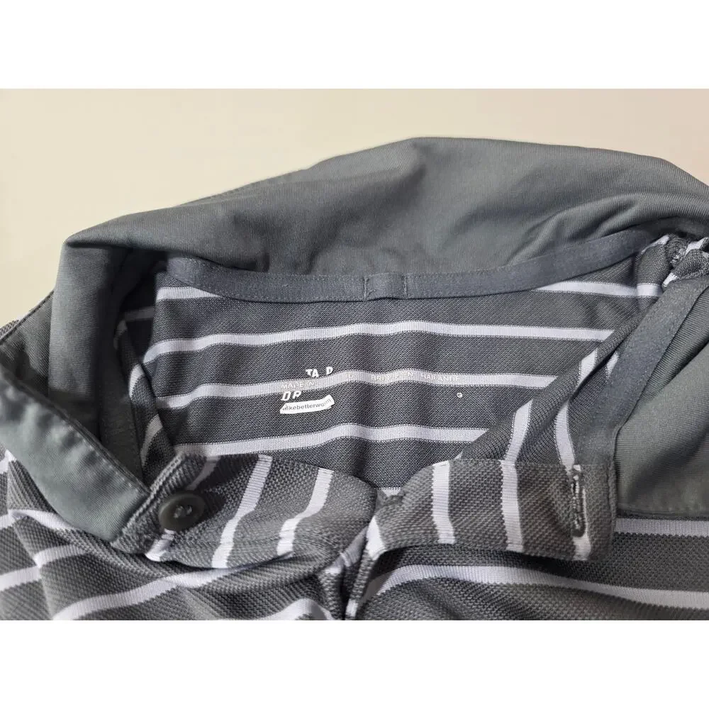 Nike Dri-fit grey striped short sleeve polo shirt - large